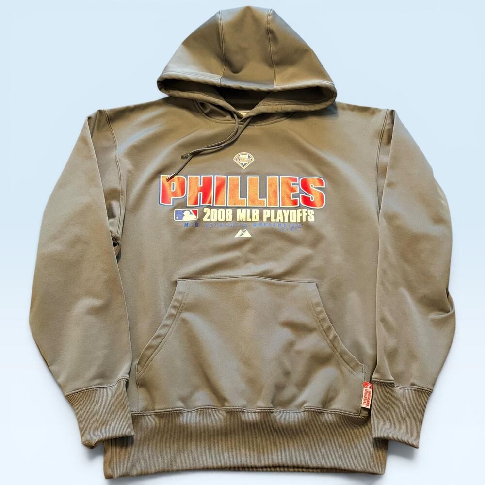 Philadelphia Phillies Hoodie Mens Medium Gray MLB Majestic 2008 Playoffs